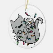 Angry Cat Tangled in kerstlampjes Cartoon Keramisch Ornament (Links)