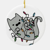 Angry Cat Tangled in kerstlampjes Cartoon Keramisch Ornament (Achterkant)