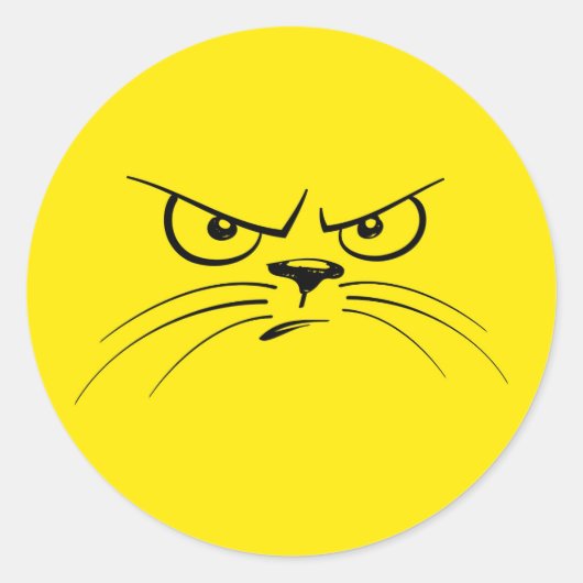 Angry Cat Yellow Face Ronde Sticker (Voorkant)