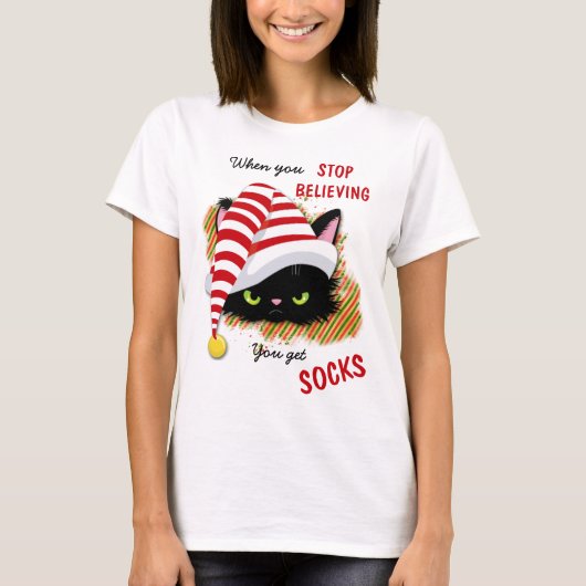 Angry Cat You Get Socks Kerstmis T-shirt (Voorkant)