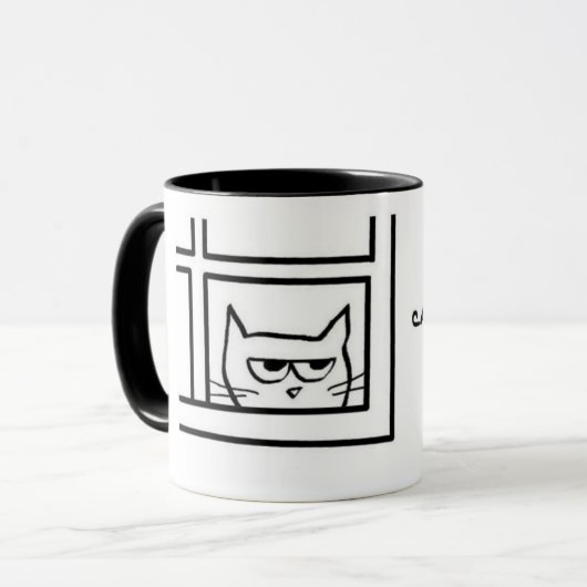 Angry Cat ziet nog een kat - Funny Coffee Mok (Voorkant links)