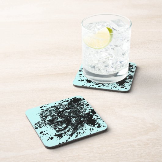 Angry Cheetah in Black Splash Pick Your Background Onderzetter (Rechterzijde)