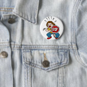 Angry Crossing Guard Cartoon Character Ronde Button 5,7 Cm (In situ)