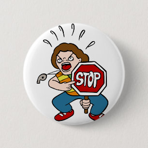 Angry Crossing Guard Cartoon Character Ronde Button 5,7 Cm