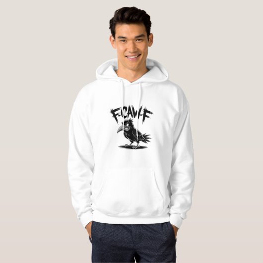 Angry Crow “F-CAW-F” – Edgy Cartoon Bird Design Hoodie (Voorkant volledig)