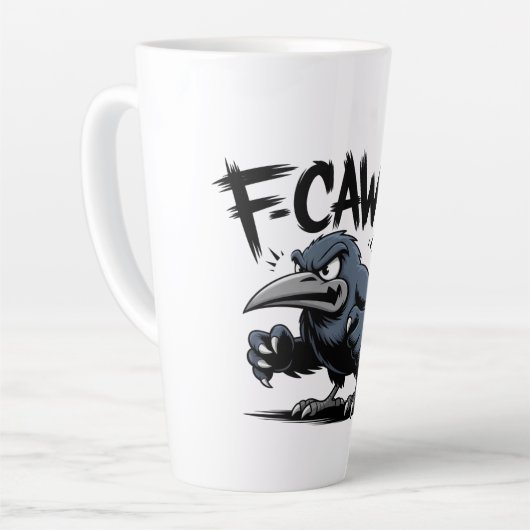 Angry Crow “F-CAW-F ” – Edgy Cartoon Bird Design Latte Mok (Linkerhoek)