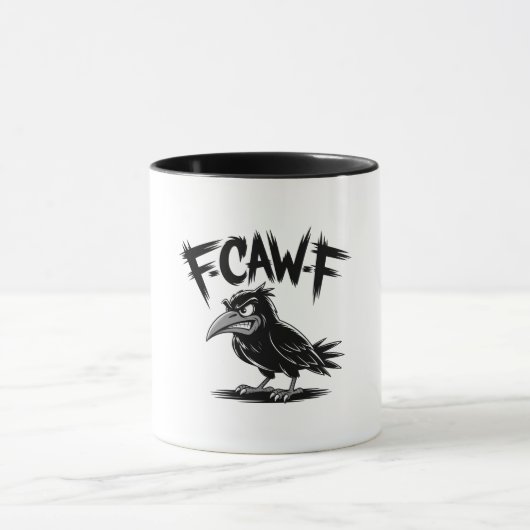 Angry Crow “F-CAW-F” – Edgy Cartoon Bird Design Mok (Midden)