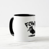 Angry Crow “F-CAW-F” – Edgy Cartoon Bird Design Mok (Voorkant links)