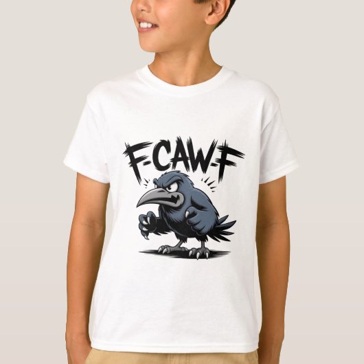 Angry Crow “F-CAW-F ” – Edgy Cartoon Bird Design T-shirt (Voorkant)