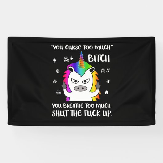 Angry Cussing Cursing Unicorn Funny Spandoek (Horizontaal)