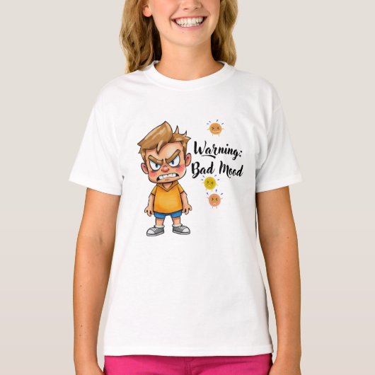 Angry Cute Boy Cartoon T-Shirt – Funny Grumpy Mood (Voorkant)