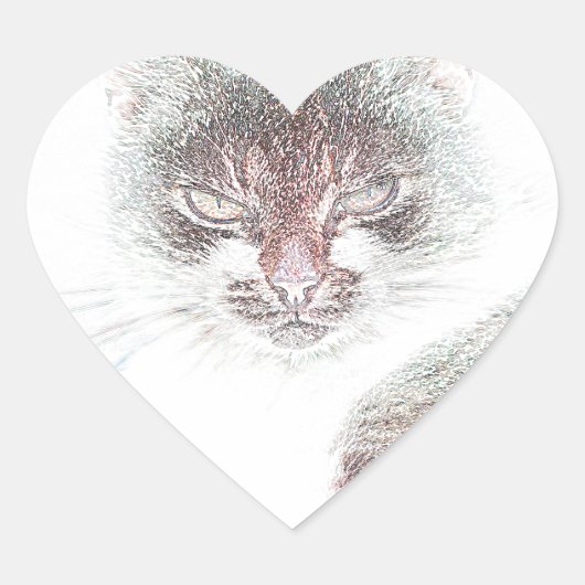 Angry Cute Cate Face Sketch Hart Sticker (Voorkant)