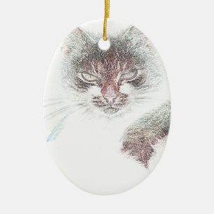 Angry Cute Cate Face Sketch Keramisch Ornament