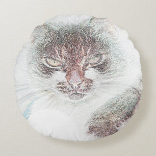 Angry Cute Cate Face Sketch Rond Kussen