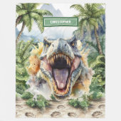 Angry Dinosaur Blanket Aangepaste Naam Gepersonali Fleece Deken (Voorkant)