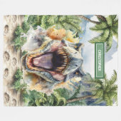 Angry Dinosaur Blanket Aangepaste Naam Gepersonali Fleece Deken (Voorkant (Horizontaal))