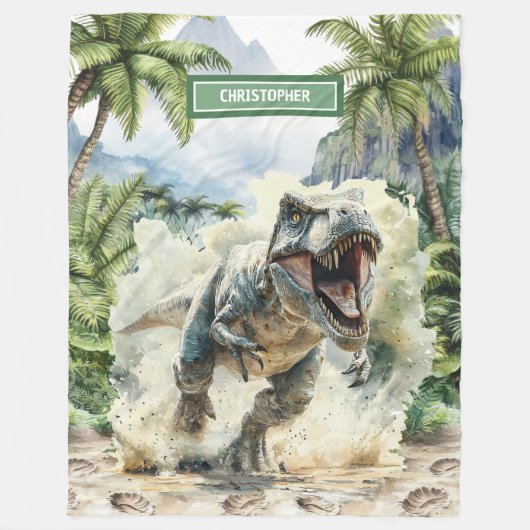 Angry Dinosaur Blanket Aangepaste Naam Gepersonali Fleece Deken (Voorkant)