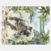 Angry Dinosaur Blanket Aangepaste Naam Gepersonali Fleece Deken (Voorkant (Horizontaal))