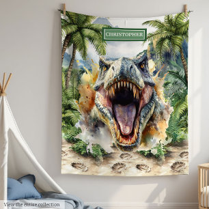 Angry Dinosaur Blanket Aangepaste Naam Gepersonali Fleece Deken