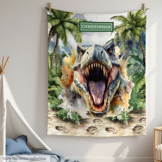 Angry Dinosaur Blanket Aangepaste Naam Gepersonali Fleece Deken