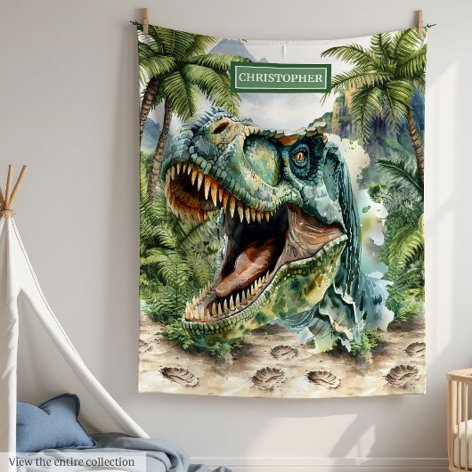 Angry Dinosaur Blanket Aangepaste Naam voor Jongen Fleece Deken