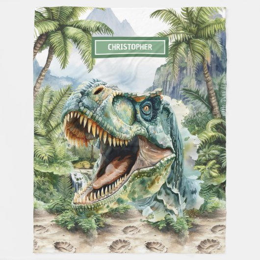 Angry Dinosaur Blanket Aangepaste Naam voor Jongen Fleece Deken (Voorkant)