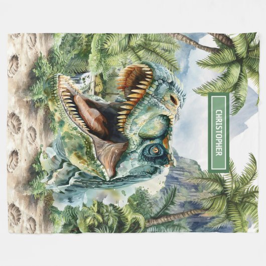 Angry Dinosaur Blanket Aangepaste Naam voor Jongen Fleece Deken (Voorkant (Horizontaal))