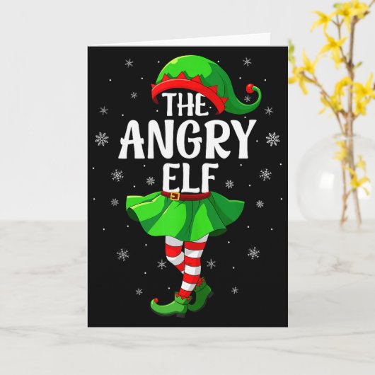 Angry Elf Christmas Girls Women Elf Squad Xmas Fam Kaart (Gele Bloem)