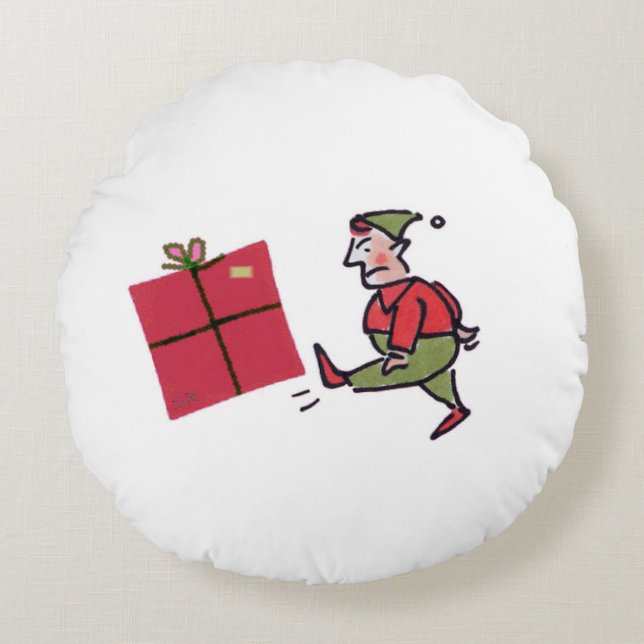 Angry Elf rond groen poly kussen (Voorkant)