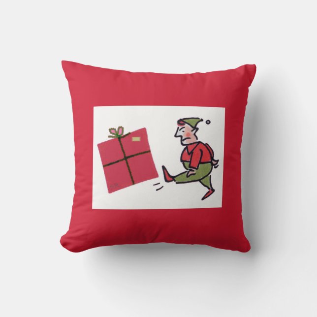 Angry Elf vierkante rode worp kussen (Voorkant)