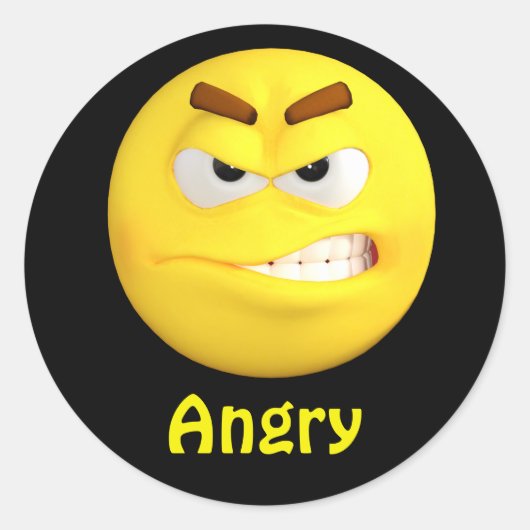 Angry Emoji Emoticon Cartoon Gezicht Ronde Sticker (Voorkant)
