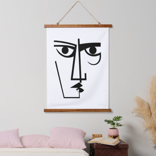 Angry Eyes Expression Abstracte vrouw Face Line Ar Hangend Wandkleed (Slaapkamer)
