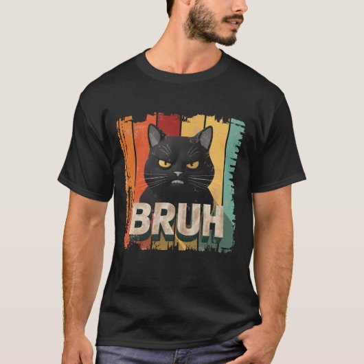 Angry Face Black Cat Bruh Meme Graphic Zon T-shirt (Voorkant)