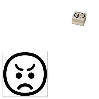 Angry Face Cute Schattig Minimal Line Art Emoji Rubberstempel