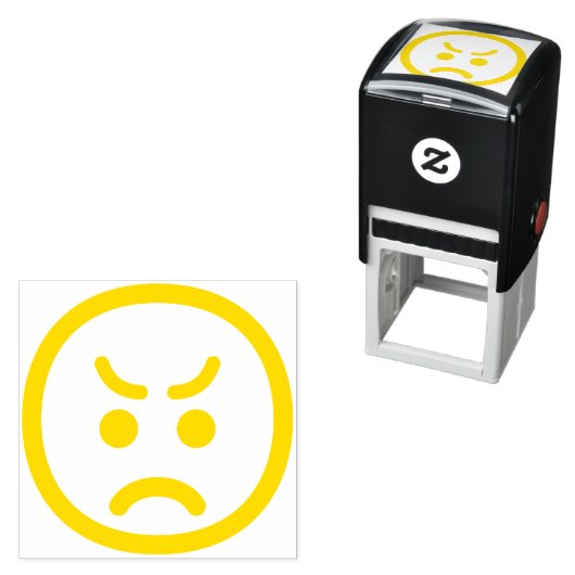 Angry Face Cute Schattig Minimal Line Art Emoji Zelfinktende Stempel (In situ)