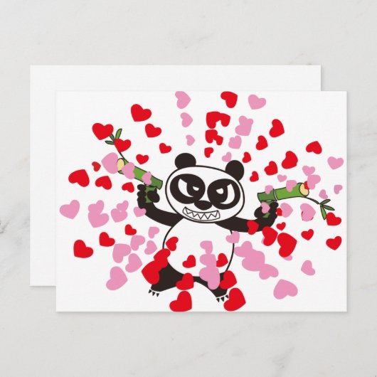 Angry Face Panda Loves Briefkaart (Voorkant / Achterkant)