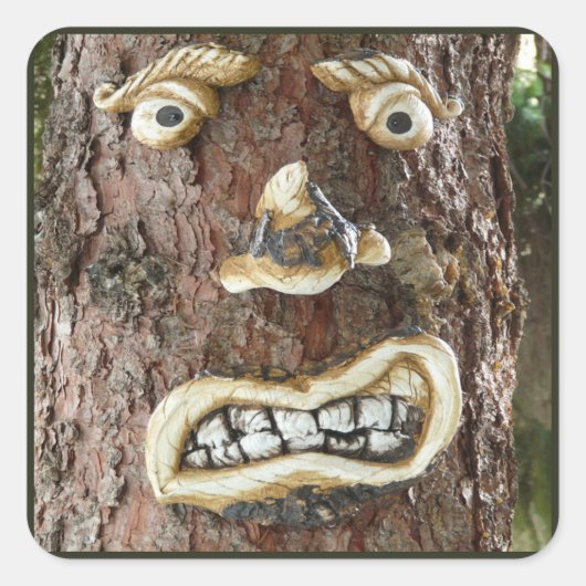 Angry Face Tree Vierkante Sticker (Voorkant)
