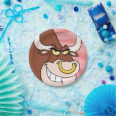 Angry Fierce Bull Mascotte met neusring Papieren Bordje (Feest)