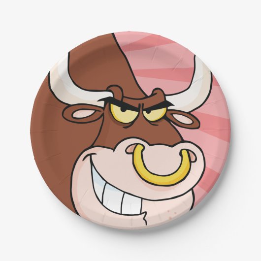 Angry Fierce Bull Mascotte met neusring Papieren Bordje (Voorkant)