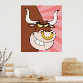 Angry Fierce Bull Mascotte met neusring Poster (Keuken)