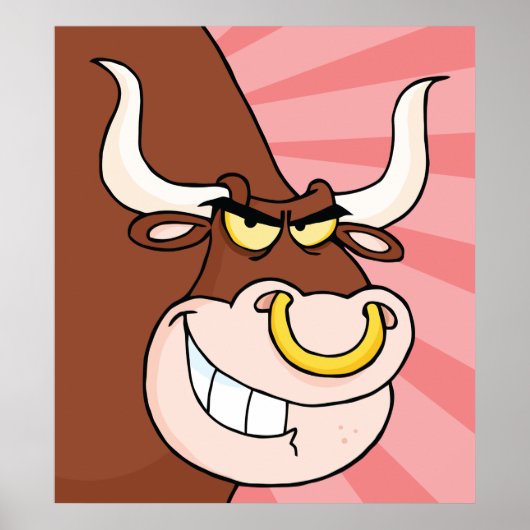 Angry Fierce Bull Mascotte met neusring Poster (Voorkant)