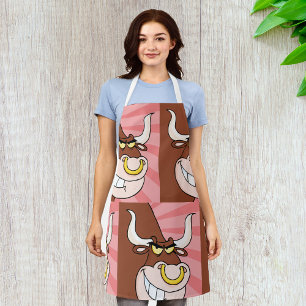 Angry Fierce Bull Mascotte met neusring Schort