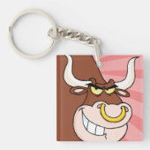 Angry Fierce Bull Mascotte met neusring Sleutelhanger (Voorkant)