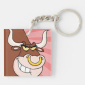 Angry Fierce Bull Mascotte met neusring Sleutelhanger (Achterkant)
