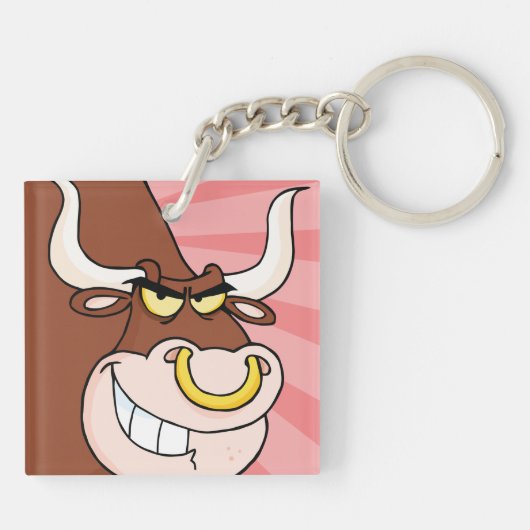 Angry Fierce Bull Mascotte met neusring Sleutelhanger (Achterkant)