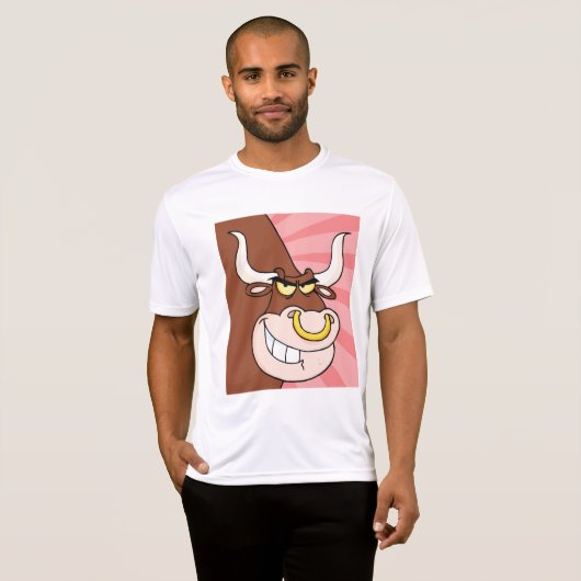 Angry Fierce Bull Mascotte met neusring T-shirt (Voorkant volledig)