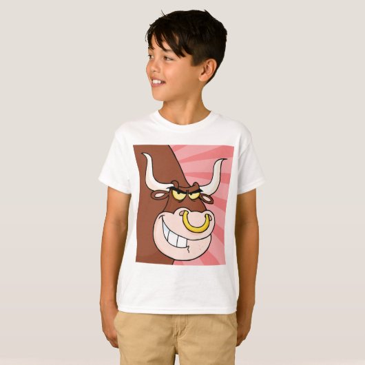 Angry Fierce Bull Mascotte met neusring T-shirt (Voorkant volledig)