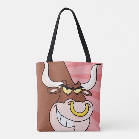 Angry Fierce Bull Mascotte met neusring Tote Bag (Achterkant)