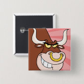 Angry Fierce Bull Mascotte met neusring Vierkante Button 5,1 Cm (Voorkant /achterkant)
