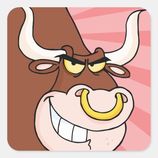 Angry Fierce Bull Mascotte met neusring Vierkante Sticker (Voorkant)
